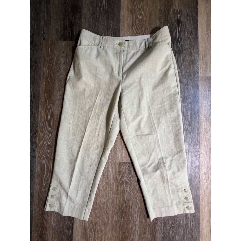 Counterparts Cropped Pants Women 10 Beige Button Hem Textured Trousers
